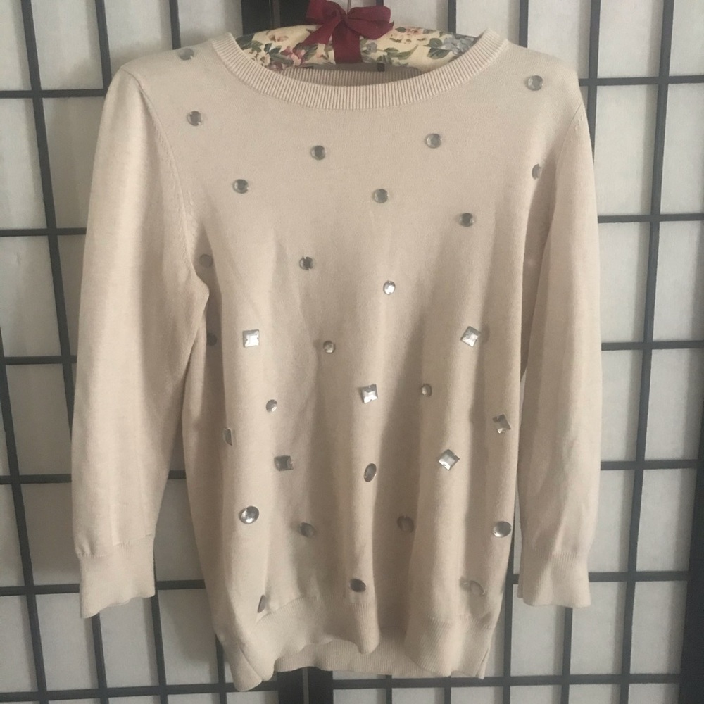 Banana Republic Size M Sequined Tan Knit Sweater